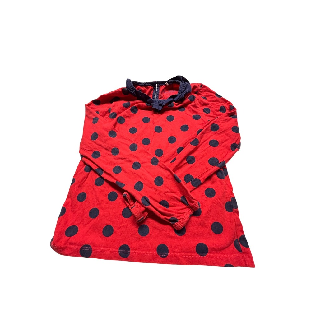 Mini Boden Girls Red Navy Polka Dot Ladybug Wing Applique Ruffle Top 8-9Y 134cm